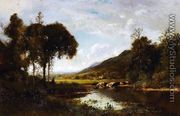 Cattle Watering at a Pond with a Shepherd Nearby - William Keith