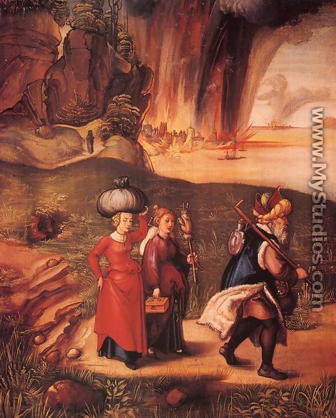 Lot Fleeing with his Daughters from Sodom I - Albrecht Durer