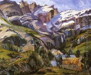 Houses at the Base of Snow Capped Mountains - George Gardner Symons