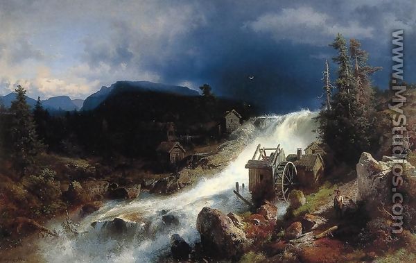 Mountain Landscape with Watermill - Herman Herzog