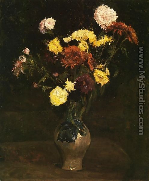 Basket of Carnations and Zinnias - Vincent Van Gogh