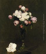 White Roses and Roses in a Footed Glass - Ignace Henri Jean Fantin-Latour