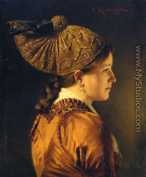 A Portrait of a Girl Wearing a Golden Hood - Carl Kronberger