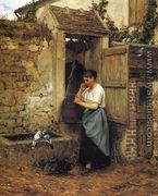 Peasant Girl and Doves - Henry Mosler