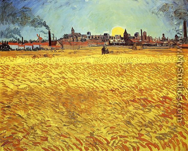 Summer Evening, Wheatfield with Setting sun - Vincent Van Gogh