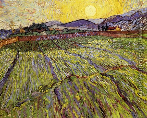 Wheat Field with Rising Sun - Vincent Van Gogh
