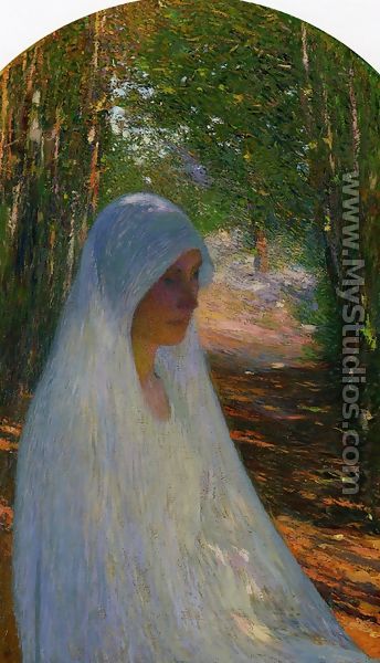 Young Woman Veiled in White in a Forest - Henri Martin