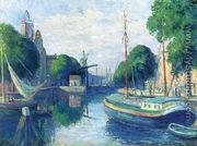 Barges on a Canal at Rotterdam - Maximilien Luce