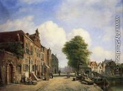 A View in a Town with Townsfolk on a Street along a Canal - Marinus van Raden
