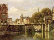 A View of Amsterdam with a Man in a Flat on a Canal, a Church in the Distance - Johannes Christiaan Karel Klinkenberg