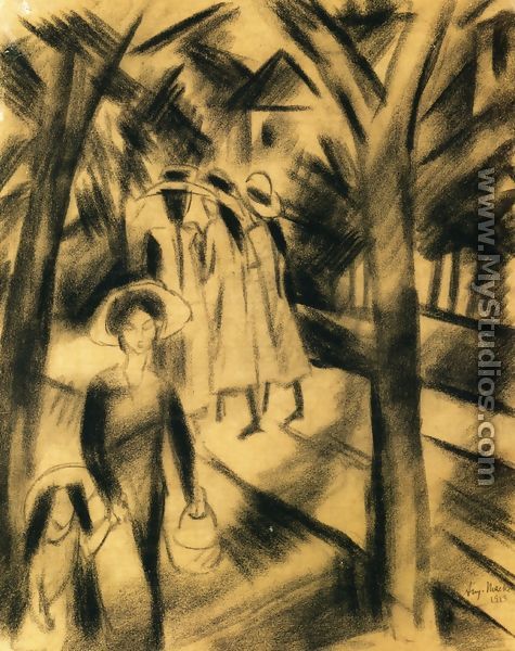 Woman with Child and Girls on a Road - August Macke