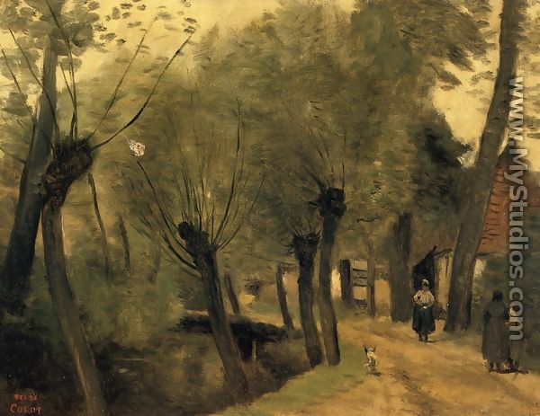 LaBuissiere, near Bethune (pas de Calais): Lane Bordered by Willows - Jean-Baptiste-Camille Corot