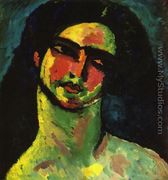 Head of An Italian Woman witih Black Hair from the Front - Alexei Jawlensky