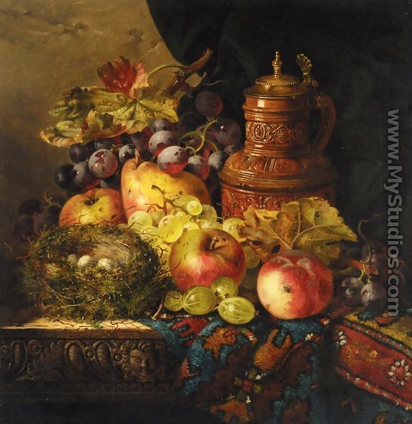 Still Life with Pears, Apples and Grapes, a Bird