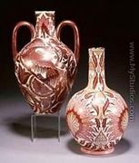 A Pink, Ruby and Gold Lustre Vase and a Ruby Lustre Vase with Ferocious Reptiles - William Frend De Morgan