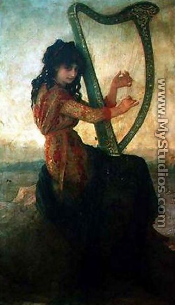 Muse Playing the Harp - Antoine Auguste Ernest Hebert