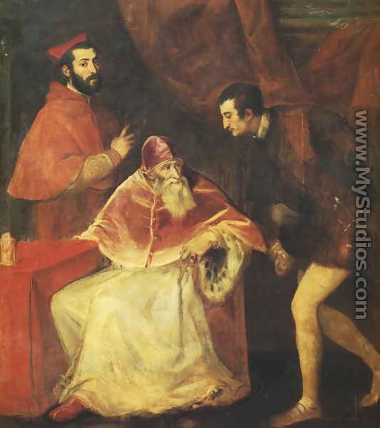 Portrait of Farnese Pope Paul III with his Nephews - Tiziano Vecellio (Titian)