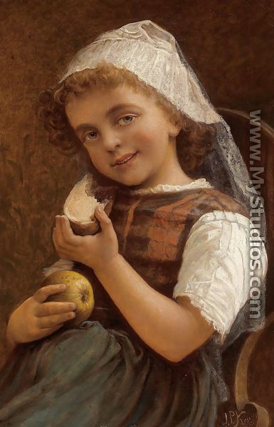 Girl with a Slice of Bread and an Apple - Jan Pomian Kruszynski