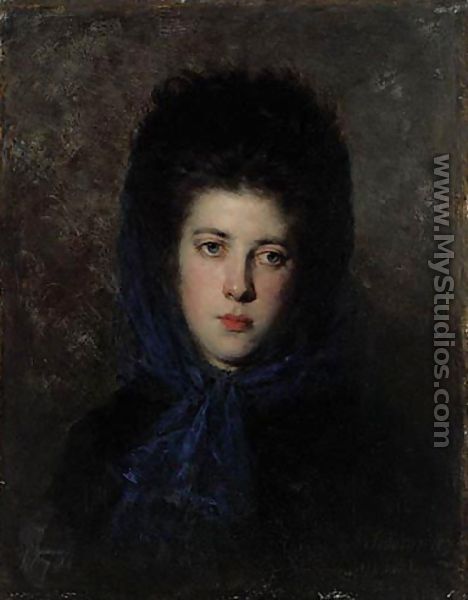 Portrait of a Woman in a Blue Shawl - Zygmunt Sidorowicz