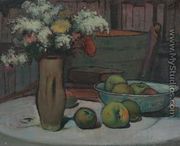 Flowers and Apples on a Round Table - Wladyslaw Slewinski