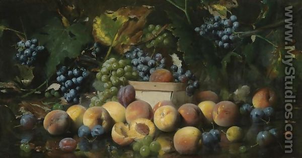 Still Life with Peaches, Plums and Grapes - Joseph Decker