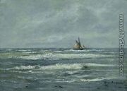 Coastal landscape with sailing boat - Holger Drachmann