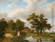 Wooded Landscape with Figures and Cattle by a River - Marianus Adrianus Koekkoek
