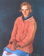 Portrait of a Girl in a Red Sweater - Wladyslaw Skoczylas