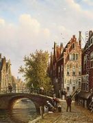 Dutch Town with Figures on a Canal - Johannes Franciscus Spohler