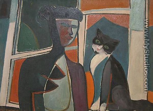Girl with Cat at the Window - Jerzy Faczynski