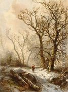 Figure in a Snowy Forest Landscape - Pieter Lodewijk Francisco Kluyver