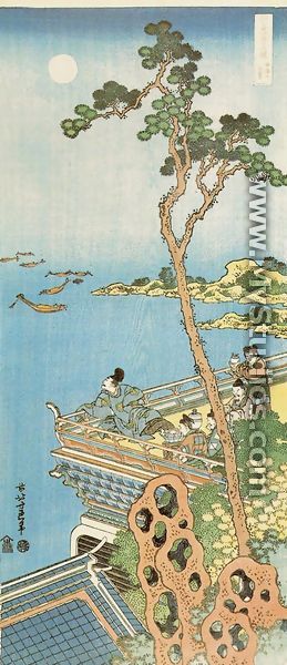 Abe No Nakamaro Gazing at the Moon from a Terrace - Katsushika Hokusai