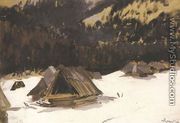 Huts in Snow - Leon Wyczolkowski