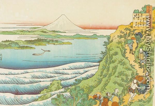 Travellers Climbing a Mountain Path (Yamabe no Akahito) - Katsushika Hokusai