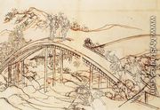 People Crossing an Arched Bridge - Katsushika Hokusai