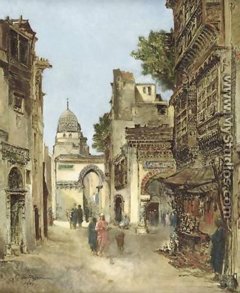 Busy Street in Cairo (Une rue du Caire en 1869) - Godefroy de Hagemann
