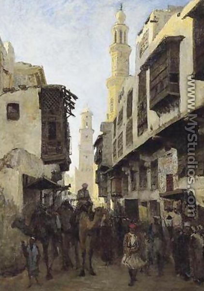 Street Mouizz-Dinn in Cairo, Kalaoun Mosque in the Background (La rue Mouizz-Dinn au Caire, avec la mosquee Kalaoun à l