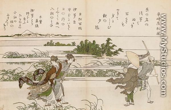 Women Struggling in the Wind - Katsushika Hokusai