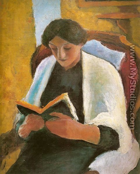 Woman Reading in Red Armchair (Lesende Frau im roten Sessel) - August Macke