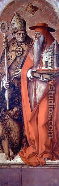 SS. Jerome and Augustine, side panel from the Madonna della Candeletta triptych - Carlo Crivelli