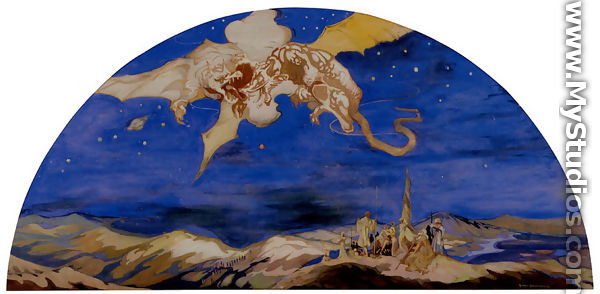 A Dragon Passing Over Travellers - George Sheringham