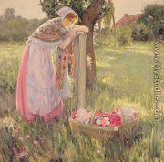 Resting by a Basket of Flowers - Myron G. Barlow