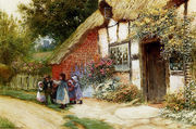 Children Playing Outside A Cottage - Arthur Claude Strachan
