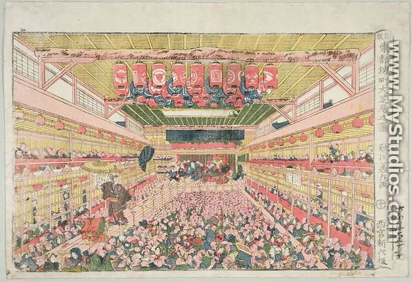 The interior of the Nakamura Theatre, Sakai Street, published by Nishinomiya Shinroku, before 1841 - Utagawa Yoshimara