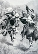 Encounter between Robert Bruce (1274-1329) and Sir Henry de Bohun (1276-1322) illustration from 'British Battles on Land and Sea' edited by Sir Evelyn Wood (1838-1919) first published 1915 - (after) Walton, Ambrose de