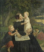 Emilie Marie Wasmann, the artists wife, with Elise and Erich, their oldest children, 1860 - Friedrich Wasmann