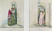 A woman entering and leaving an abortion clinic, engraved by Godefroy Engelmann (1788-1839) - Wattier