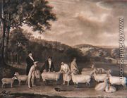 Portrait of Thomas William Coke, Esq. (1752-1842) inspecting some of his South Down sheep with Mr Walton and the Holkham shepherds, engraved by William Ward (1766-1826), 1808 - Thomas Weaver