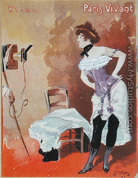 Woman being photographed in a corset, caricature for Paris Vivant, 1901 - Wely Jacques