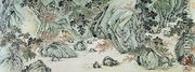 The Journey to the Land of the Immortals detail of 'The Peach Blossom Spring' from a poem entitled Tao Yuan Bi Jing by Wang Wei - Zhengming Wen